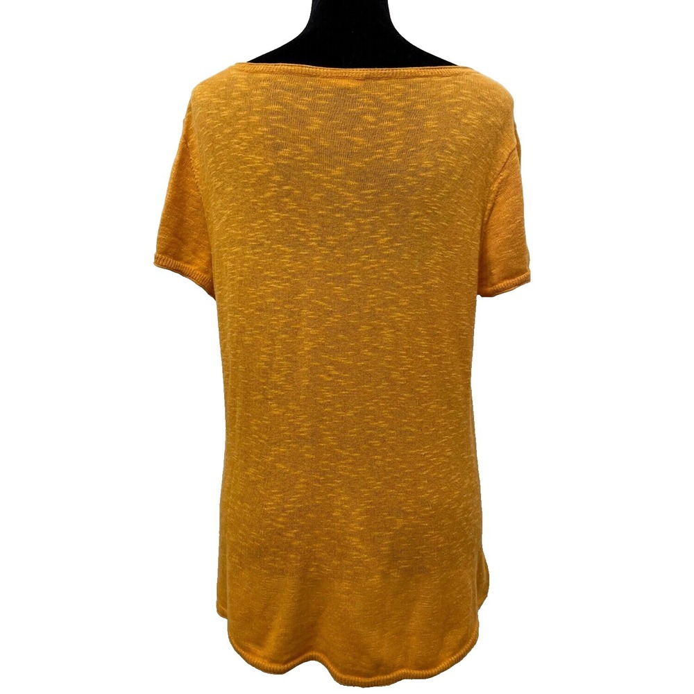 Eileen Fisher Womens Pullover Short Sleeve Henley Top Large Gold Linen Blend - Picture 7 of 12